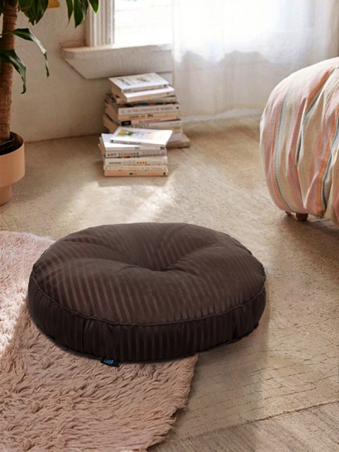 

S9home by Seasons Unisex Coffee Brown Striped Round Floor Cushions
