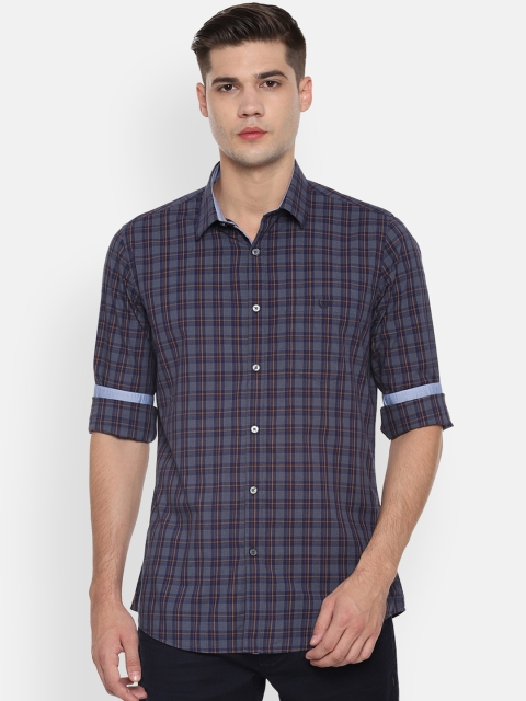 Van Heusen Sport Men Navy Blue & Off-White Slim Fit Checked Casual Shirt
