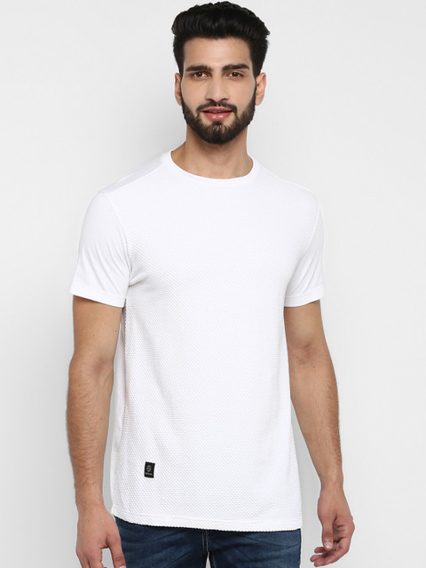 

Mufti Men White Self Design Round Neck Pure Cotton T-shirt