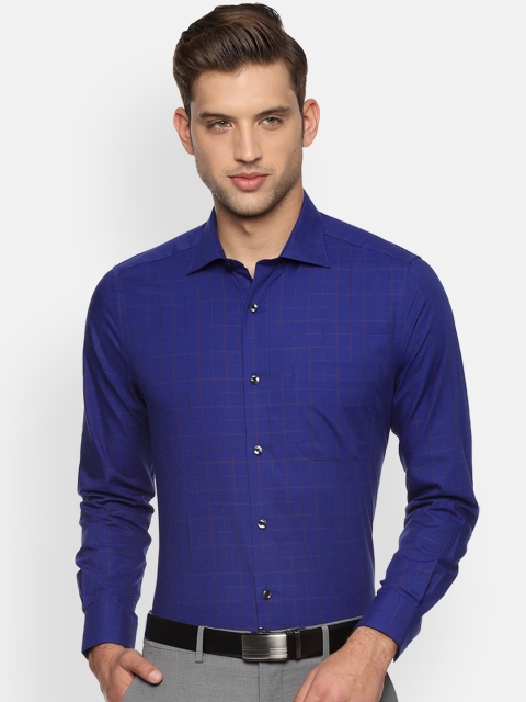 

Louis Philippe Men Navy Blue Regular Fit Checked Formal Shirt