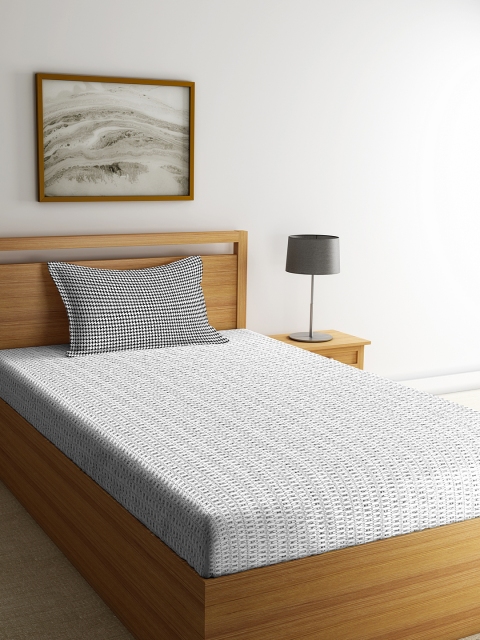 

Portico New York White & Black Geometric 144 TC Cotton Queen Bedsheet with 1 Pillow Cover