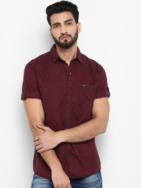 

Mufti Men Burgundy Slim Fit Checked Casual Shirt