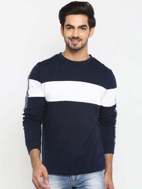 

Mufti Men Navy Blue & White Colourblocked Sweatshirt