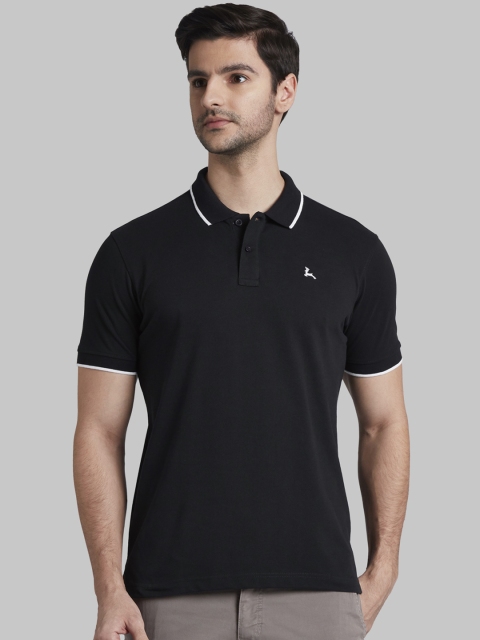 

Parx Men Black Solid Polo Collar T-shirt
