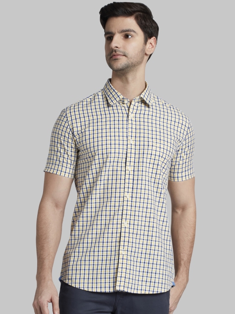 Parx Men Yellow & Blue Slim Fit Checked Casual Shirt