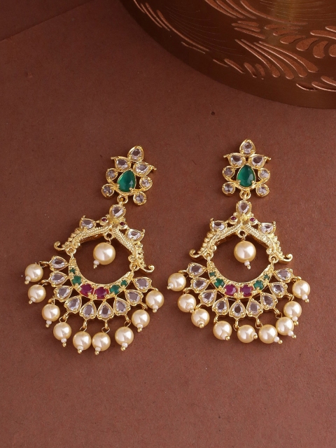 

Voylla Gold-Toned & White Filigree Contemporary Drop Earrings