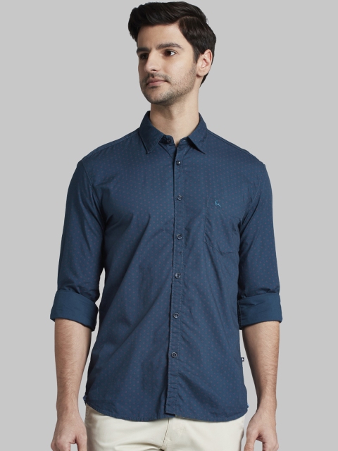 

Parx Men Teal Blue & Pink Slim Fit Printed Casual Shirt