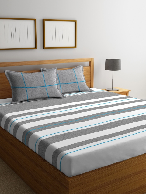 

Portico New York White & Grey Geometric 144 TC Cotton King Bedsheet with 2 Pillow Covers