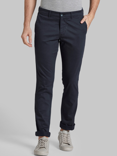 

Parx Men Navy Blue Tapered Fit Solid Regular Trousers