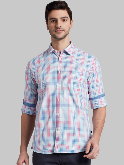 

Parx Men Red & Blue Slim Fit Checked Casual Shirt