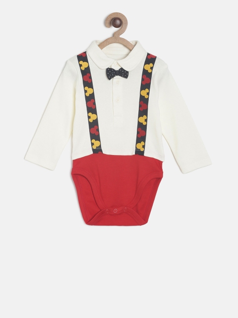 MINI KLUB Kids-Unisex White and Red Disney Printed Bodysuit