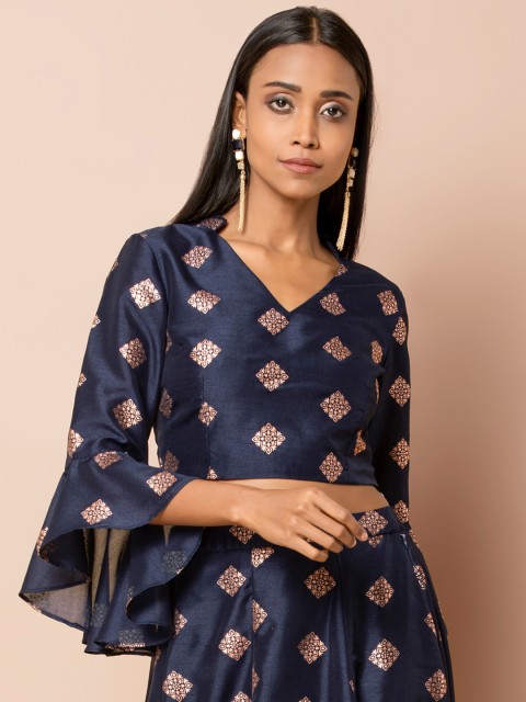 

INDYA Women Navy Blue & Gold-Coloured Printed Fitted Top