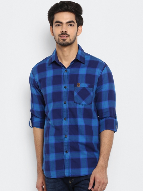 

Mufti Men Blue Slim Fit Checked Casual Shirt