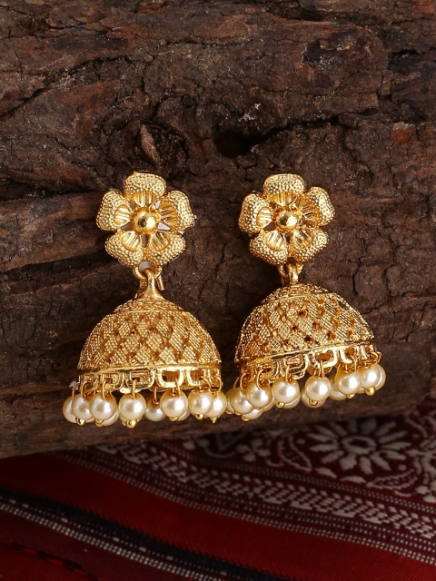 Voylla Gold-Toned Handcrafted Dome Shaped Jhumkas