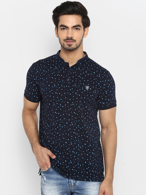 

Mufti Men Navy Blue Pure Cotton Printed Mandarin Collar Pure Cotton T-shirt