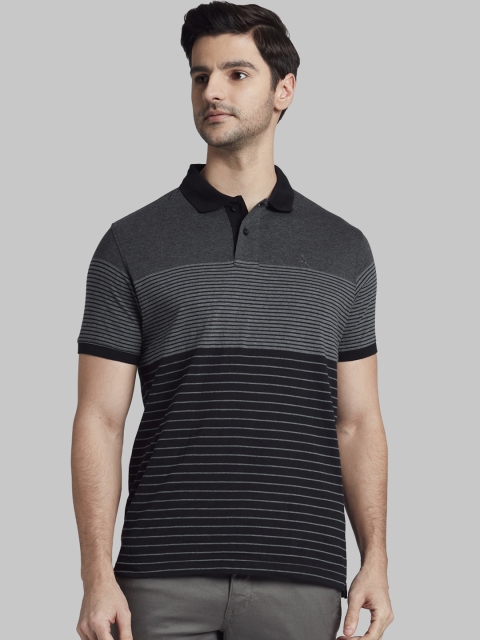 

Parx Men Black & Grey Striped Polo Collar T-shirt