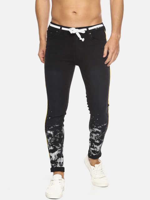 

KULTPRIT Men Black Skinny Fit Mid-Rise Clean Look Stretchable Jeans With Splatter Print