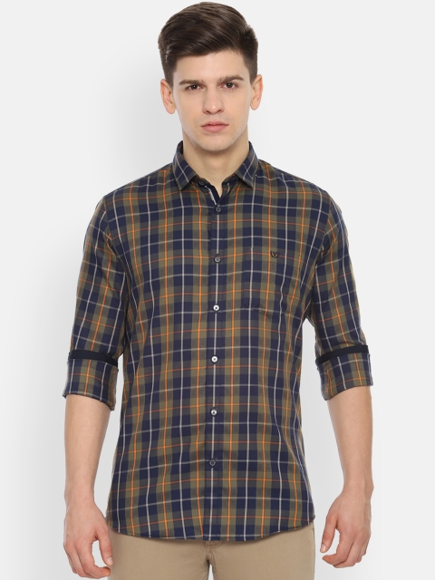 

Van Heusen Sport Men Navy Blue & Mustard Slim Fit Checked Casual Shirt
