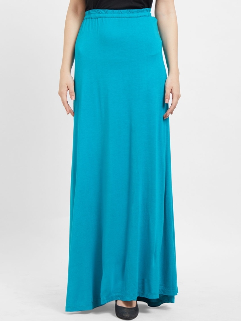

109F Women Turquoise Blue Solid Maxi Skirt