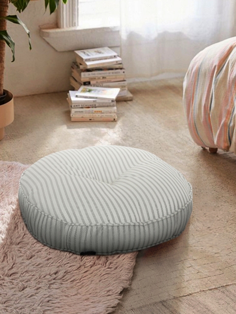 

S9home by Seasons Unisex Silver-Toned & Grey Striped Round Floor Cushions