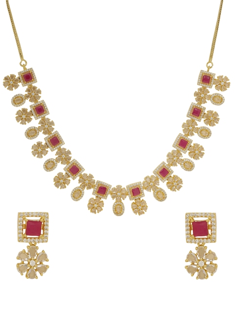 

Voylla Women Gold-Plated & White Handcrafted CZ Antique Inspired Jewellery Set