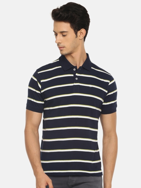 

Chennis Men Navy Blue Striped Polo Collar T-shirt
