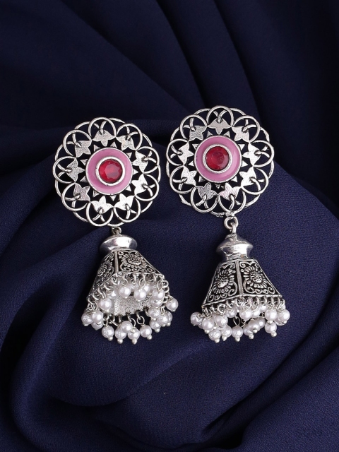 

Voylla Silver-Plated & Oxidised Dome Shaped Jhumkas