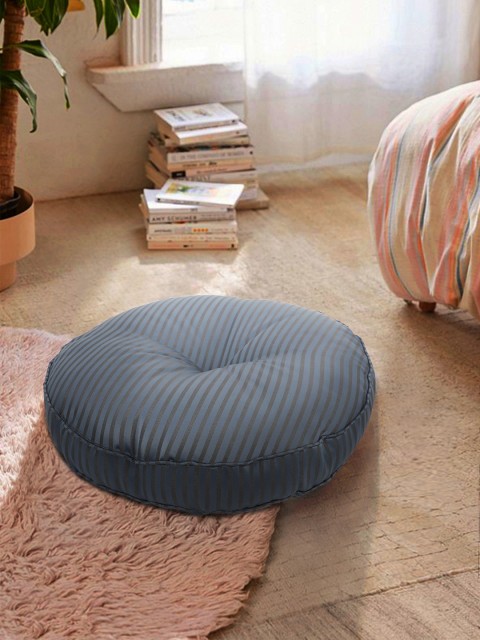 

S9home by Seasons Unisex Blue & Grey Striped Round Floor Cushions