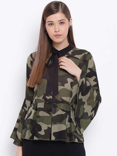 

Texco Women Black Printed Peplum Top