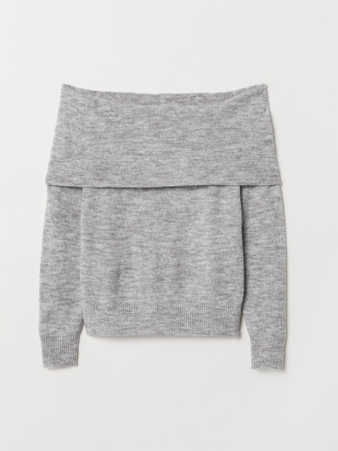 

H&M Women Grey Solid Off-The-Shoulder Jumper