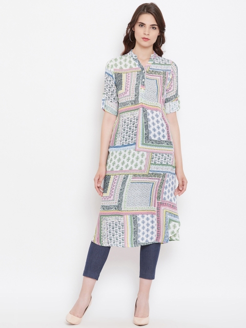 

Ruhaan's Women Crepe Printed White and Multi Tunic