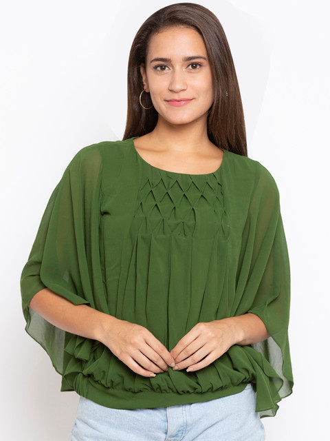 

Iti Women Green Solid Loose Fit Blouson Top