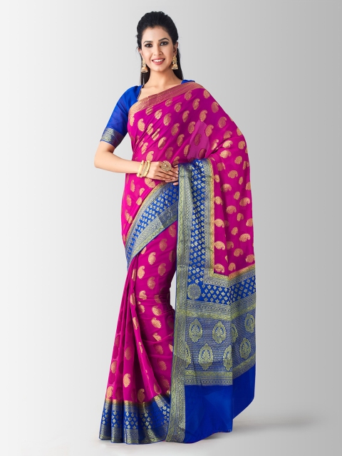 

MIMOSA Pink & Blue Poly Chiffon Woven Design Kanjeevaram Saree