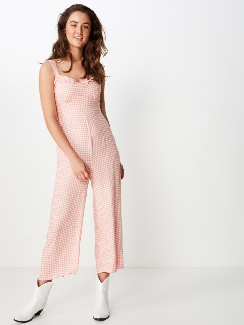 

Cotton On Women Pink & Off-White Checked Jumpsuit