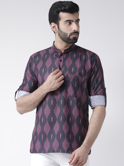 

Hangup Men Purple & Purple Printed Straight Kurta