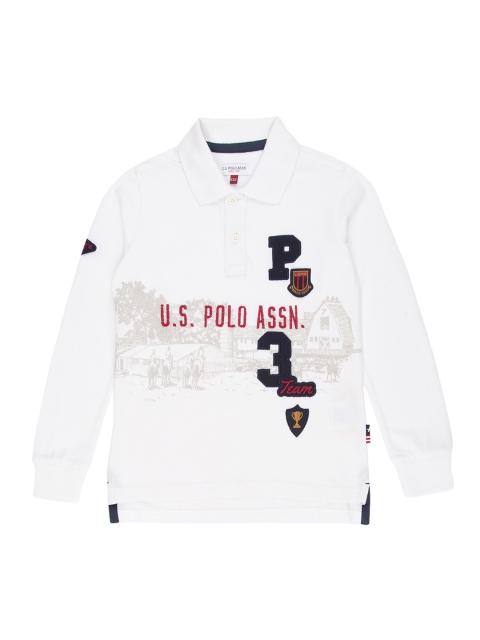 

U.S. Polo Assn. Kids Boys White Printed Polo Collar T-shirt