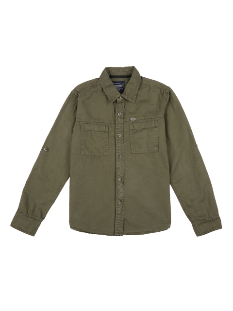 

Cherokee Boys Olive Green Regular Fit Solid Casual Shirt