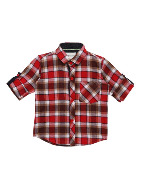 

Aj DEZInES Boys Red & Brown Regular Fit Checked Casual Shirt