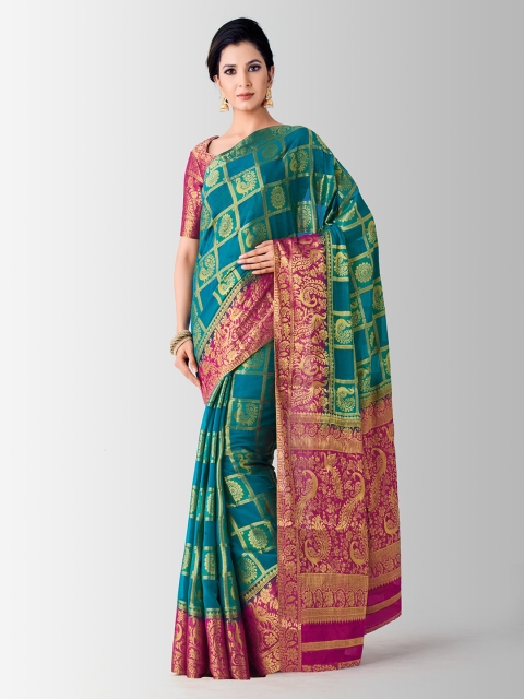 

MIMOSA Blue Woven Design Kanjeevaram Saree