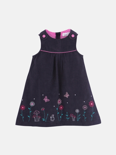 

Beebay Girls Grey & Navy Blue Embroidered A-Line Dress