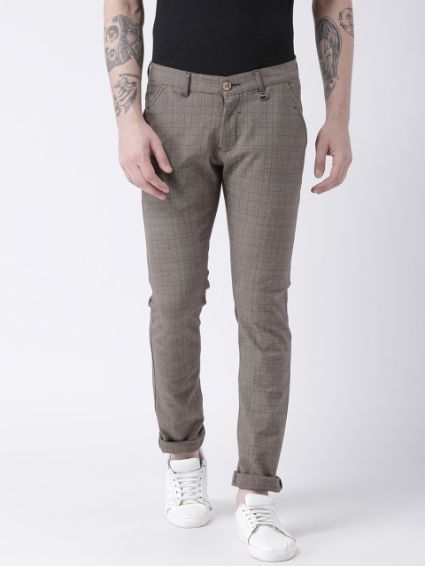 JUMP USA Men Grey Slim Fit Checked Regular Trousers