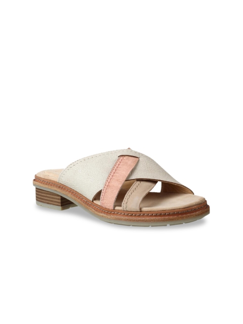 

Clarks Women White Colourblocked Mules