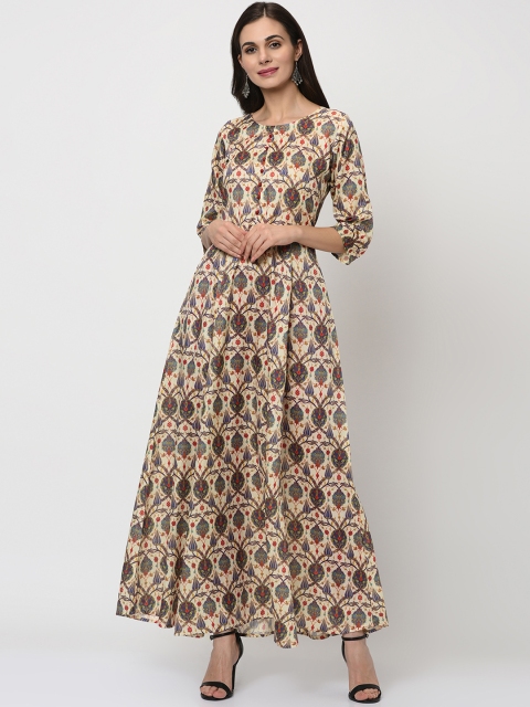 

ZIYAA Women Cream-Coloured & Black Printed A-Line Kurta