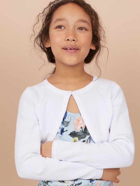 H&M Girls White Solid Fine-Knit Cotton Bolero