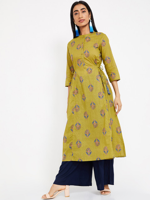 

Melange by Lifestyle Women Olive Green Printed A-Line Kurta