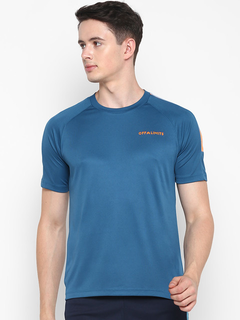

OFF LIMITS Men Blue Solid Round Neck Sports T-shirt