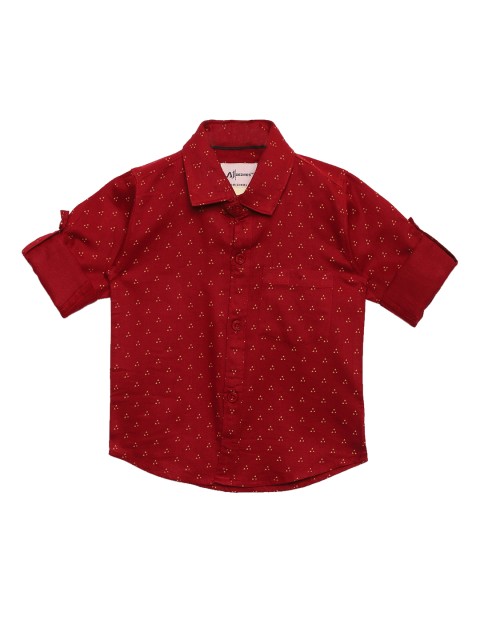 

Aj DEZInES Boys Maroon Regular Fit Printed Casual Shirt