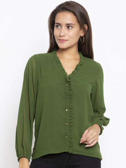

Iti Women Green Solid Regular Fit Shirt Style Top