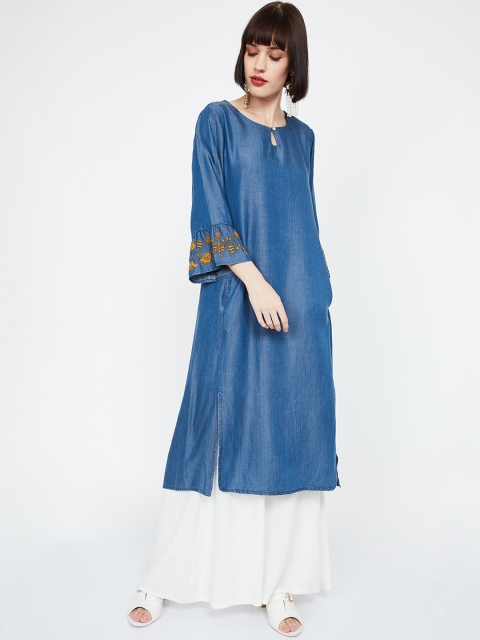 

Melange by Lifestyle Women Blue Embroidered Straight Kurta