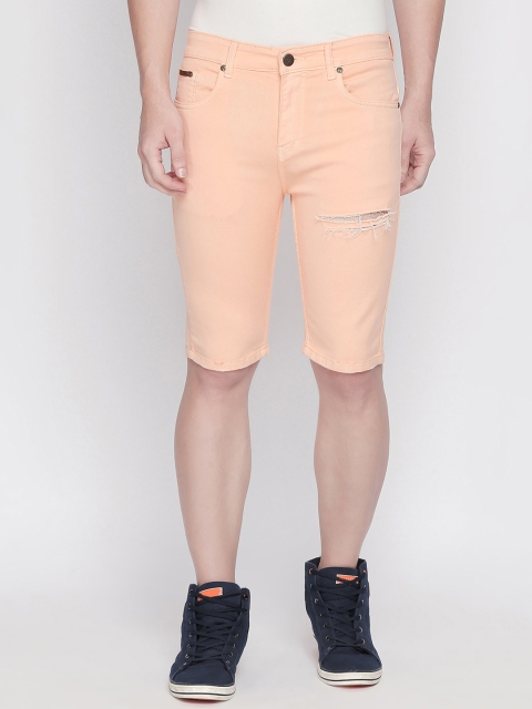 

BOLTS and BARRELS Men Peach-Coloured Solid Slim Fit Regular Shorts